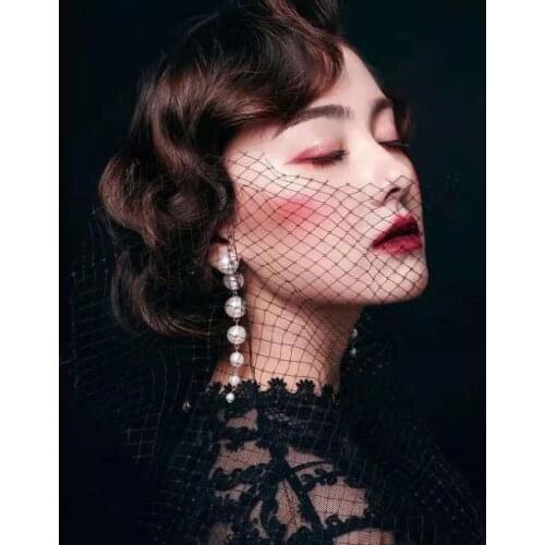 Beautiful Wedding Hat Veils Tulle Adult Bride Hats With Pearls Bridal Short Face Veil Lace Hat Free Shipping