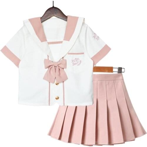 Summer Girls' College Style Suit Plaid Skirt JK Sailor Suit Childrens Uniform Spanish Easter Eid Sets Dresses For Girl A162