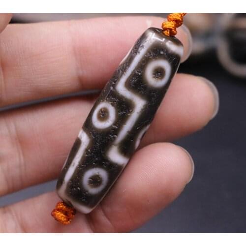 LKbrother Talisman Treasure Magic Power Tibetan Old Agate 9 eye dZi Bead 49*14mm
