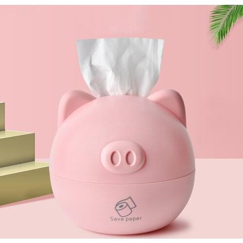 Cute Pig Tissue Box Kitchen Towel Holder Plastic Roll Paper Storage Box Roll Paper Organizer Napkin Container Toilet Accessories