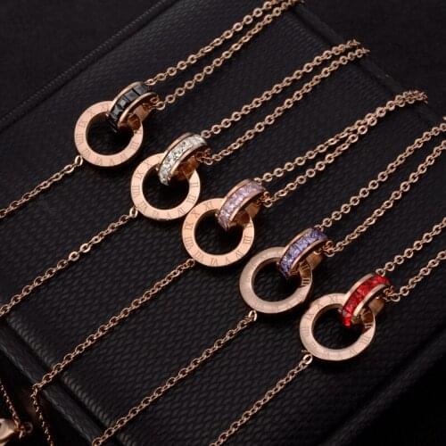 Fashion Titanium Steel Double Ring Multi-Color Zircon Bracelet Ladies Rose Gold Plated Jewelry