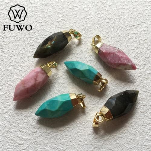 FUWO Fashion Faceted Bullet Pendant With 24K Gold Electroplated Cap Natural Labradorite Howlite Pendant For Jewelry Making PD207