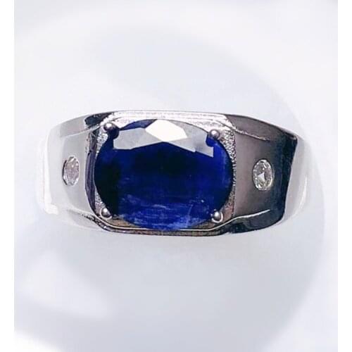 Men ring Natural real black sapphire ring 925 sterling silver 8*10mm 3.2ct gemstone Fine jewelry For men or women X21591