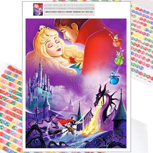 5D DIY Diamond Painting Full Square Round Prince and Princess Sleeping Beauty Embroidery Complete Kit Mosaic Cartoon Kids Disney