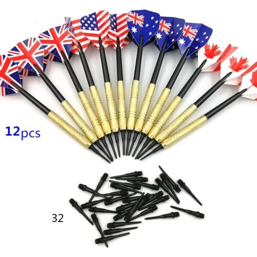 12PCS Darts Set Flag Pattern Colorful Ultra Durable Diffferent Soft Tip Point for Electronic Dartboards with 100PCS Darts Needle