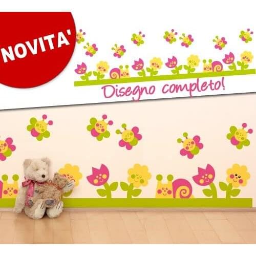 Wall sticker childrens flowers, snails and butterflies-measures 120x37 cm wall decoration, wall stickers wallpaper