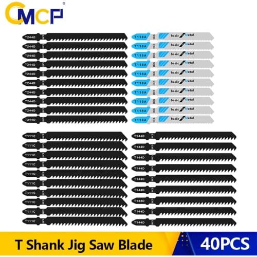 CMCP T-Shank Jig Saw Blade 40pcs T144D T244D T118D T111C Jigsaw Blade for Wood Metal Cutting Tool HCS Steel Saw Blade