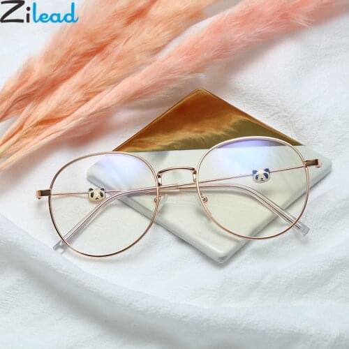 Zilead Panda Cartoon Anti Blue Light Finished Myopia Glasses Metal Shortsighted Eyeglasses Nearsighted Eyewear For Women Men