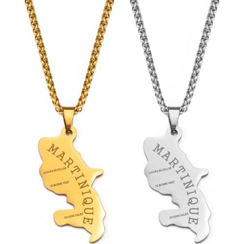 Anniyo Map of Martinique Pendant Necklaces for Women Men France Maps Jewelry Gifts #003808P