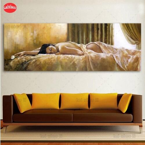 Full square round drill set Sleeping sexy woman with flower in hand diy diamond painting 5d diamond embroidery room decor