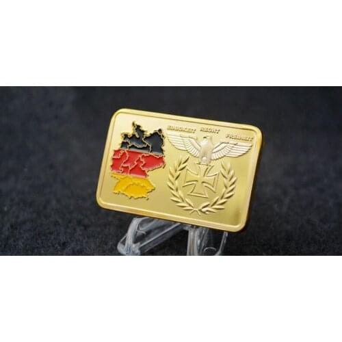 Deutsche Iron Cross Eagle 24k Gold Plated Bullion Bar German Map Bundes republik Gold Bar