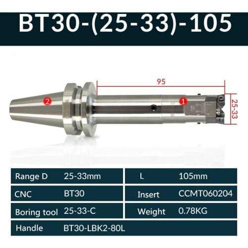 Handle BT30 and High precision RBH25-33 Twin-bit Rough smooth Boring Head cutter used for deep holes, for insert, boring tool