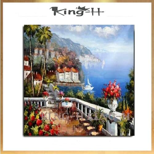 Hand-painted modern sea oil painting on canvas Mediterranean sea landscape canvas painting wall art for living room painting