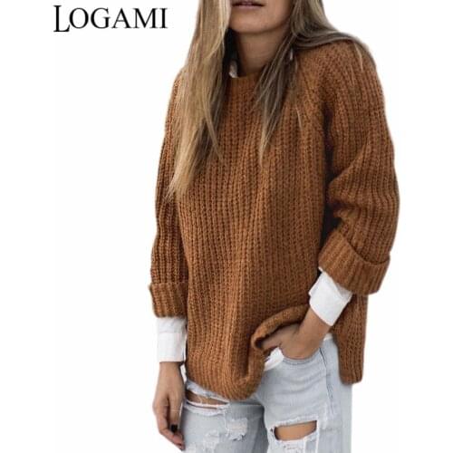 LOGAMI Women Sweater And Pullovers Autumn Winter O Neck Knitted Womens Pullover Fashion Sweater Fall 2017