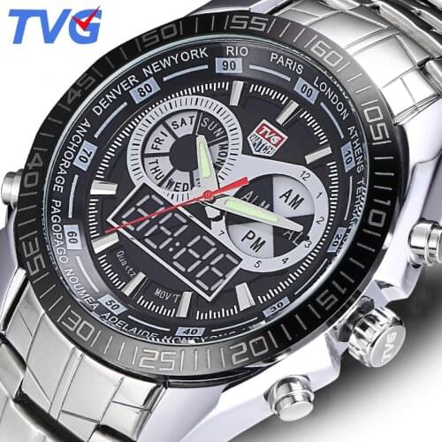 TVG Luxury Brand Men Watches Digital LED Waterproof Sport Military Analog Watch Quartz Watch Men Wristwatch Relogio Masculino