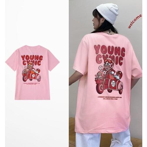 Ulzzang Ins Style Funny Cartoon Print T Shirt Men 100% Cotton Retro Rock Street T Shirts Men And Women Hip Hop HighStreet Tee