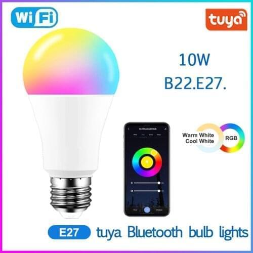 10W Bluetooth WiFi Tuya Smart Bulb B22 E27 LED Lamp Via Alexa/Google Home 85-265V RGB+C+W Dimmable Timer Function Smartlife App
