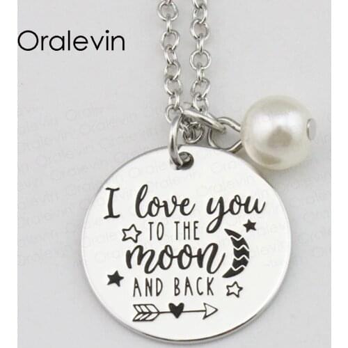 I LOVE YOU TO THE MOON AND BACK Inspirational Hand Stamped Engraved Charm Pendant Necklace GIFT Jewelry,10Pcs/Lot, #LN2372