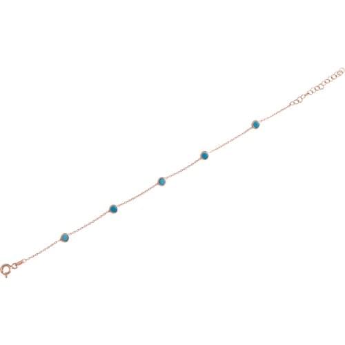 XSilver Firuze Sıra Taşlı 925 Ayar Gümüş Bileklik Rose Renk