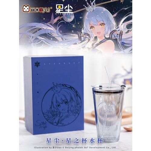Japanese Anime Vocaloid Star Dust Glass Cup Mug Water Bottle with Straw Acrylic Cap Lid Milk Beer Cola Tea Student Drinkware
