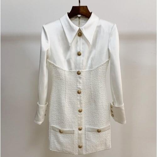 SS2021 Spring Autumn Women Jackets Lion Rivet Clasp Classic Satin Clothes Office Ladies Blazer Long Sleeve White Dress Female