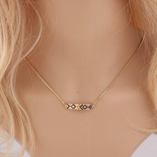2021 New Fashion Rainbow Bar Choker Necklace Colorful Cubic Zirconia Box Chain Pendant For Women Jewelry Girl Gift