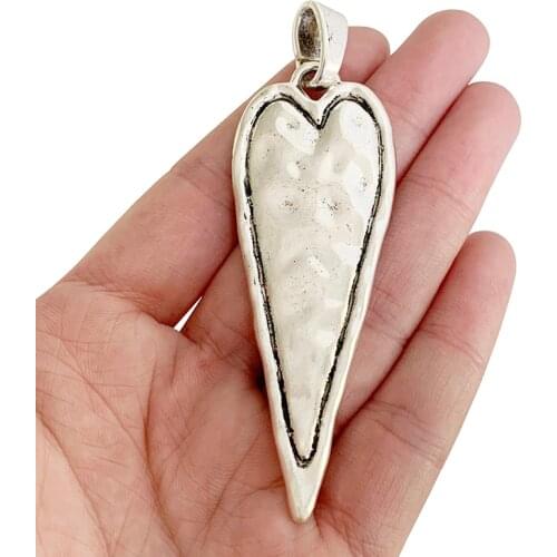 1 x Tibetan Silver Large Hammered Heart Charms Pendants Double Sided for Necklace Jewelry Making Findings 89x28mm