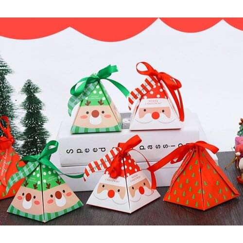 10PCS/Set Merry Christmas Candy Box Bag With Bells Paper Box Gift Bag Container Supplies Navidad Christmas Tree Gift Box