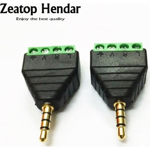 10Pcs New 3.5mm 4Ploe 1/8 Inch Stereo Male Plug to AV Screw Video Balun Terminal Jack 3.5mm Male 4pin Terminal Block Connector