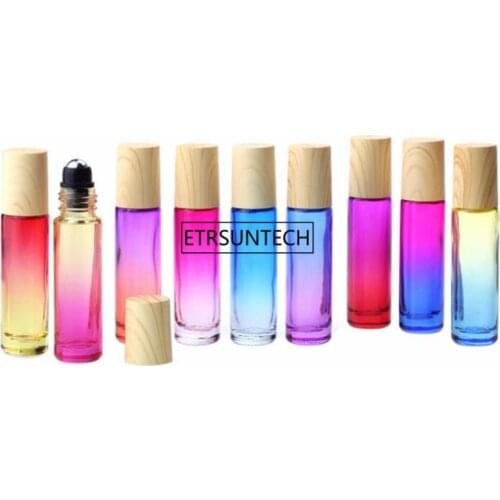 100pcs 10ml Gradient Glass Roller Bottles Empty Perfume Essential Oil Roll-on Bottles Thick Jar Bottle with Metal Ball F2765