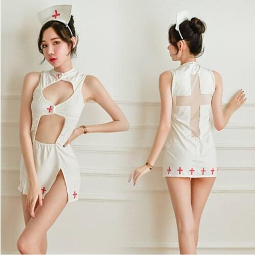 2020 New product sexy lingerie womens two sides slits temptation sexy hollow nurse skirt uniform suit