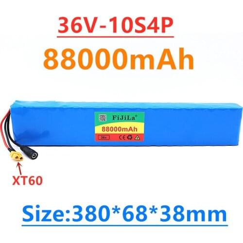 36V 10S4P 88Ah 600W High power 88000mah capacity 18650 lithium battery pack ebike electric car bicycle motor scooter 20A BMS
