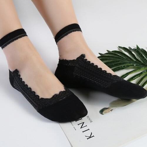 5 Pairs/Lot women Japanese Harajuku Lace Thin Cotton Silk Mesh Short Tube Socks Female Transparent Flowers Pink/Black Sharpetki