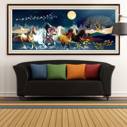 DIY 5D Eight Horses Diamond Painting Animals Scenery Diamond Embroidery Cross Stitch Full Square Round Rhinestone Handmade Gift
