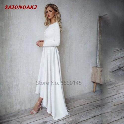 2020 Boho Satin Wedding Dress Long Sleeves High Low Bridal Gowns Backless Elegant Vestido De Noiva Robe Mariage Undefined Online