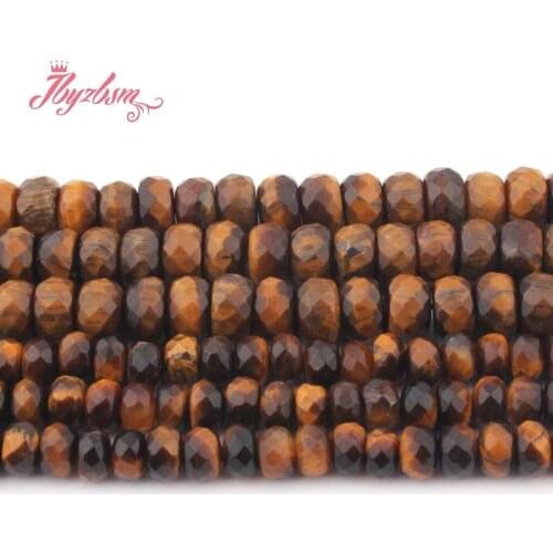3x6 4x8mm Faceted Yellow Tiger Eye Stone Rondelle Spacer Loose Beads for Bracelet Necklace Jewelry Making Strd 15"Free Shipping