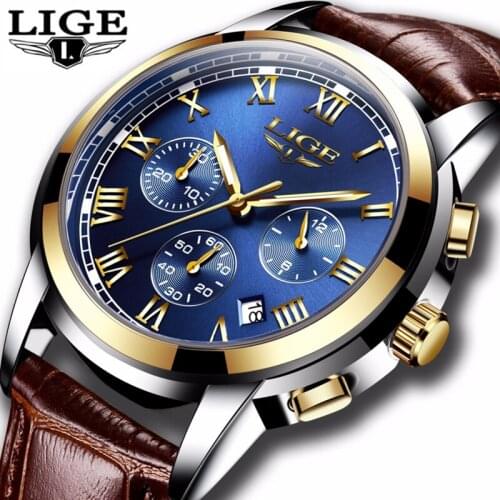 LIGE Watches Men Sports Waterproof Date Analogue Quartz Mens Watches Chronograph Business Watches For Men Relogio Masculino+Box