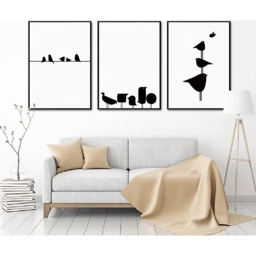Black And White Bird Line Canvas Art Print And Poster , Nordic Minimalist Canvas Painting Abstract Birds Wall Picture Home Decor