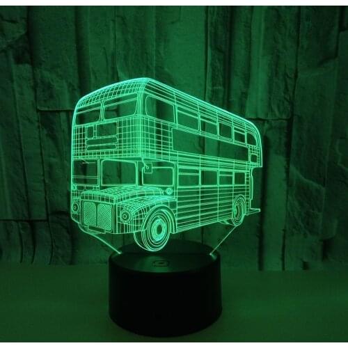 Dual-deck Bus 3d Acrylic Night Desk Lamp Touch Switch Seven color Visual Stereo Table Moderne 3d Visual Table Lamp