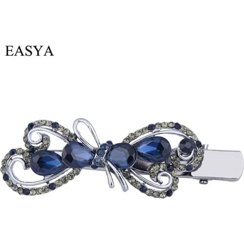 EASYA 3 Colors 4 Style Crystal Rhinestone Hair Pins Butterfly Bowknot Leaf Hair Clips Headwear Jewelry For Women Girls