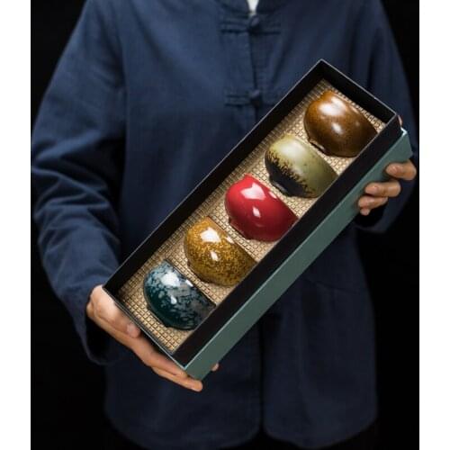 Chinese Ceramic Kung Fu Tea Cup Set Of 5 Kiln Change Porcelain Teaware Household Tea Cup 5 Piece Set Gift Box Packaging CE / EU