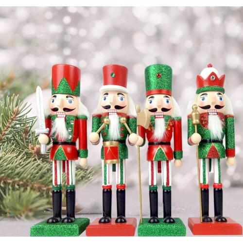 38CM Classic Wooden Nutcracker Doll Soldier Miniature Figurines Vintage Handcraft Puppet New Year Christmas Ornaments Home Decor