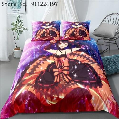 2/3 Pieces DATE A LIVE Bedding Set Anime Cartoon Duvet Cover Bedding Luxury Home Textile Bed Quilt Cover Kids Bed Cover Set