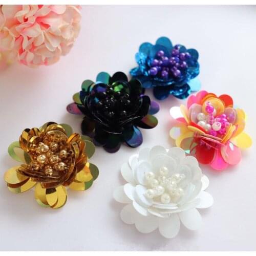 Colorful 3D handmade beaded flower patch hat jewelry earrings applique decorative accessories clothing DIY