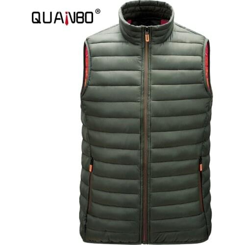 QUANBO Brand Clothing Mens Lightweight Water-Resistant Puffer Vest REPREVE Packable Stand Collar Men Casual Vests Coat
