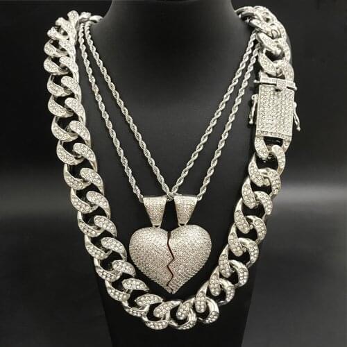 Hip Hop Men Gold Silver Color Neckalce & Pendent Crystal Miami Ice Out Cuban Necklace Chain Hip Hop For Men