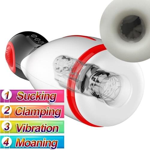 Vacuum Sucking Clamping Vibration Male Masturbator Moans Real Vagina Pussy Blowjob Soft Silicone Adult Oral Sex Toys For Men Gay