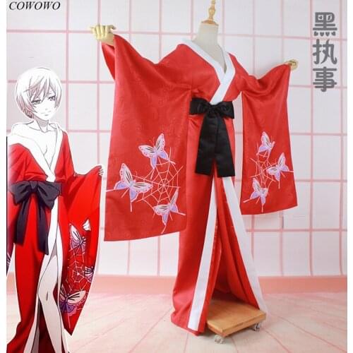 [Customized] Anime! Black Butler Alois Trancy Spider Red Bathrobe Kimono Mopping Uniform Cosplay Costume Party Role Play Outfit