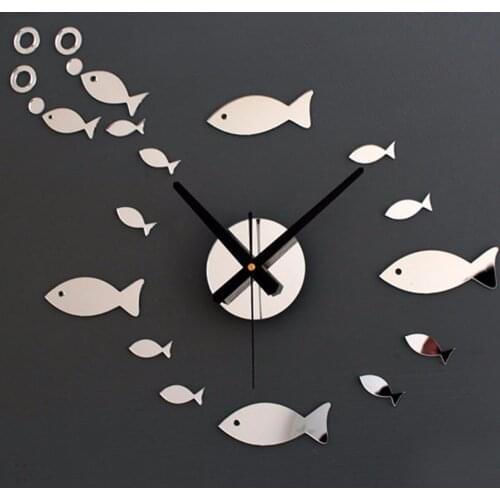 DIY Creative Modern Art Wall Clock Small Fish Shape Mirror Mural Sticker Acrylic Plexiglass House Moving Home Decor Gift