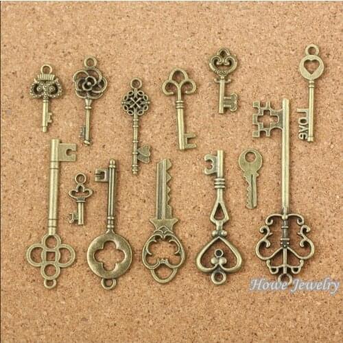 Wholesale 117 pcs Vintage Charms Mixed Keys Pendant Antique bronze Fit Bracelets Necklace DIY Metal Jewelry Making 10012